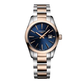 Montre Conquest Classic Cadran Bleu Bracelet Acier PVD rouge