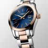 Montre Conquest Classic Cadran Bleu Bracelet Acier PVD rouge