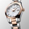 Montre Conquest Classic Cadran Nacre blanche Bracelet Acier PVD rouge