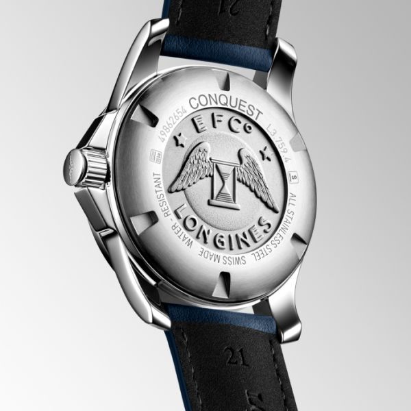 Montre Conquest 41mm Cadran Bleu soleillé Bracelet cuir
