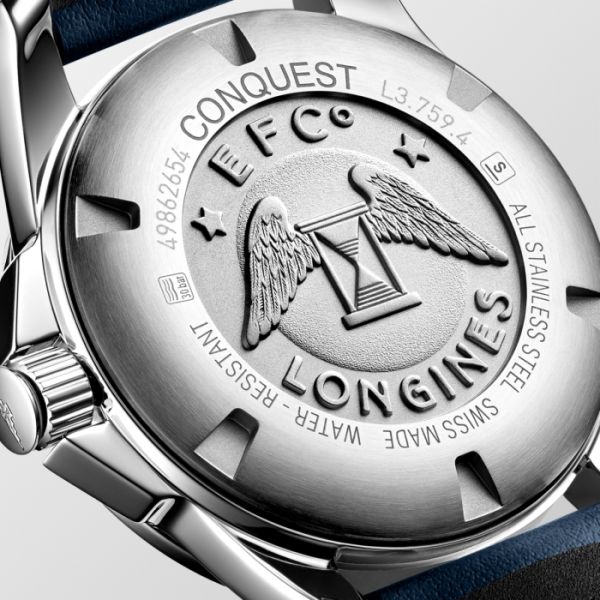 Montre Conquest 41mm Cadran Bleu soleillé Bracelet cuir