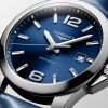 Montre Conquest 43mm Cadran Bleu soleillé Bracelet cuir