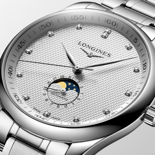 Montre Longines Master Collection Moonphase Cadran Argenté "grain d'orge" Bracelet Acier