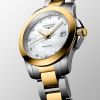 Montre Conquest Cadran Nacre blanche Bracelet Acier et PVD jaune