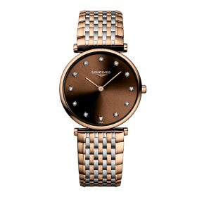 Montre La Grande Classique De Longines Cadran Brun "soleil" Bracelet Acier PVD rouge