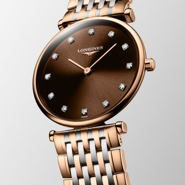 Montre La Grande Classique De Longines Cadran Brun "soleil" Bracelet Acier PVD rouge