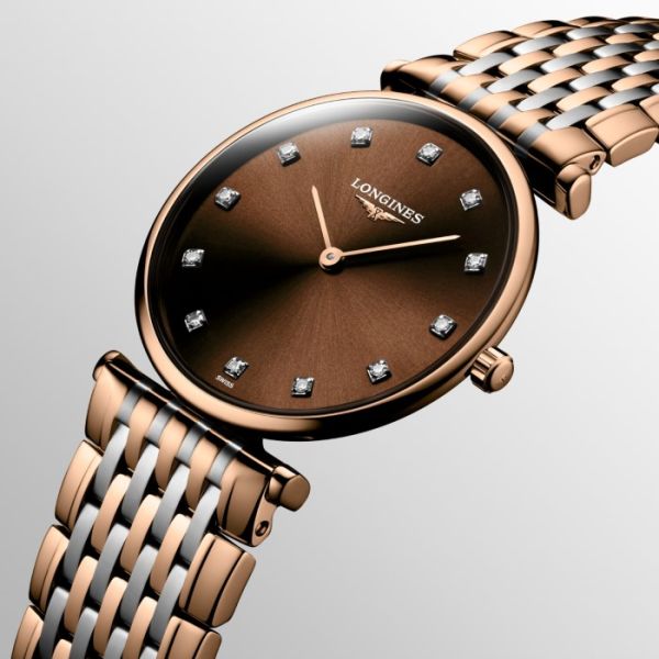 Montre La Grande Classique De Longines Cadran Brun "soleil" Bracelet Acier PVD rouge