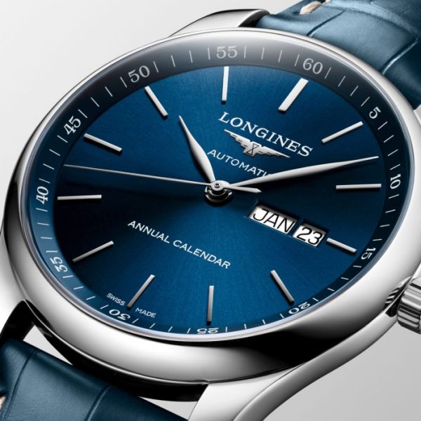 Montre Longines Master Collection Cadran Bleu soleillé Bracelet Alligator