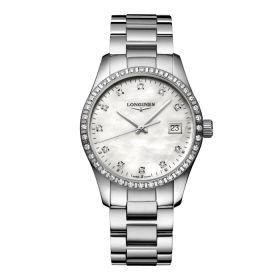 Montre Conquest Classic Cadran Nacre blanche Bracelet Acier