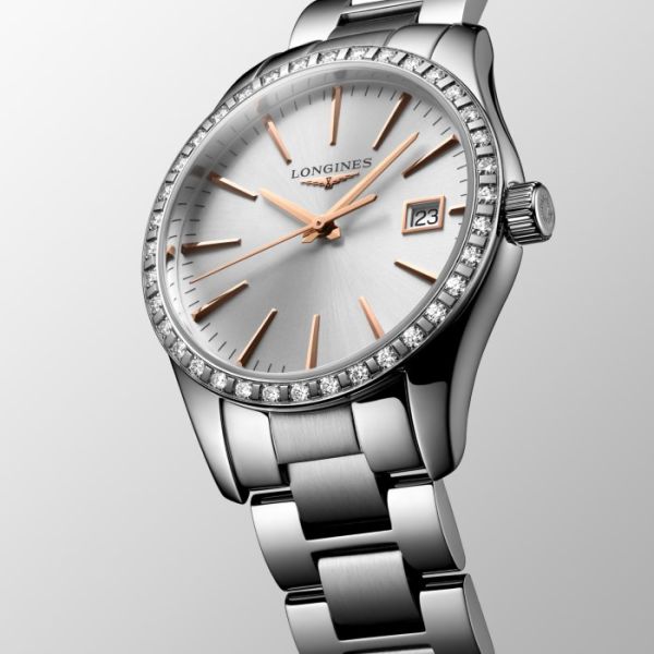 Montre Conquest Classic Cadran Argenté "soleil" Bracelet Acier