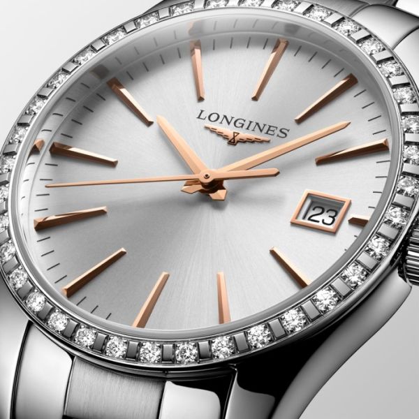Montre Conquest Classic Cadran Argenté "soleil" Bracelet Acier
