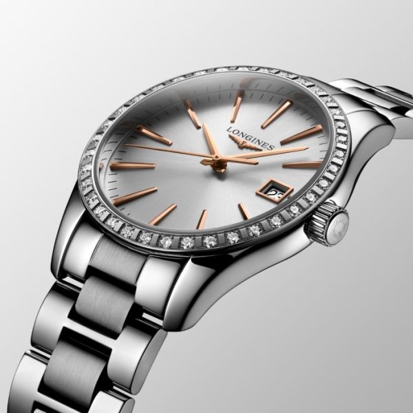 Montre Conquest Classic Cadran Argenté "soleil" Bracelet Acier