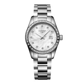 Montre Conquest Classic Cadran Nacre blanche Bracelet Acier