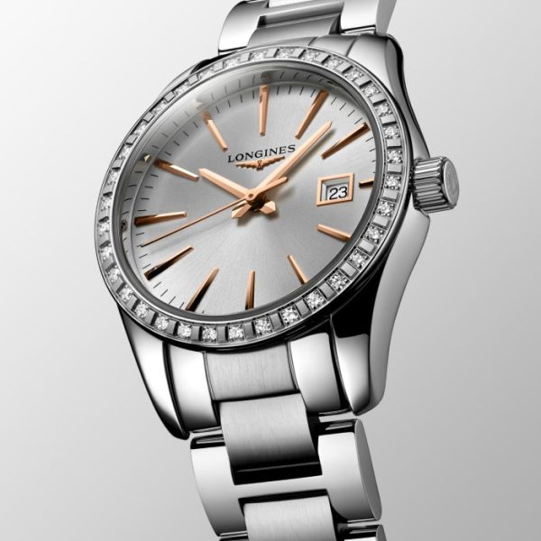 Montre Conquest Classic Cadran Argenté "soleil" Bracelet Acier