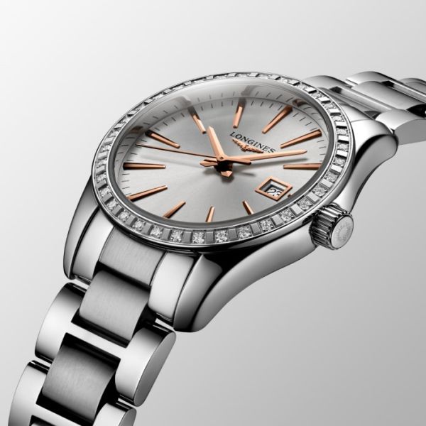 Montre Conquest Classic Cadran Argenté "soleil" Bracelet Acier