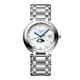 Montre Longines Primaluna Moonphase Cadran Nacre blanche Bracelet Acier