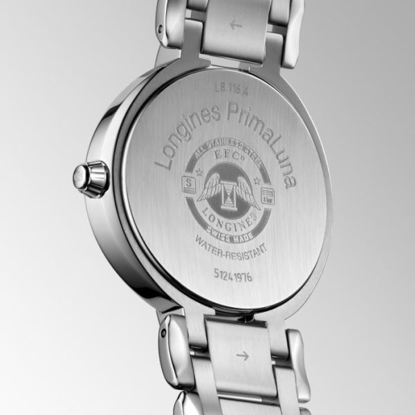 Montre Longines Primaluna Moonphase Cadran Nacre blanche Bracelet Acier