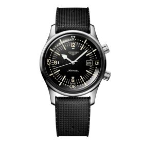 Montre Longines Legend Diver Cadran Noir laqué poli Bracelet caoutchouc