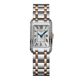Montre Longines Dolcevita Cadran Argenté "flinqué" Bracelet acier Coiffe Or Rose