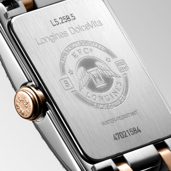 Montre Longines Dolcevita Cadran Argenté "flinqué" Bracelet acier Coiffe Or Rose