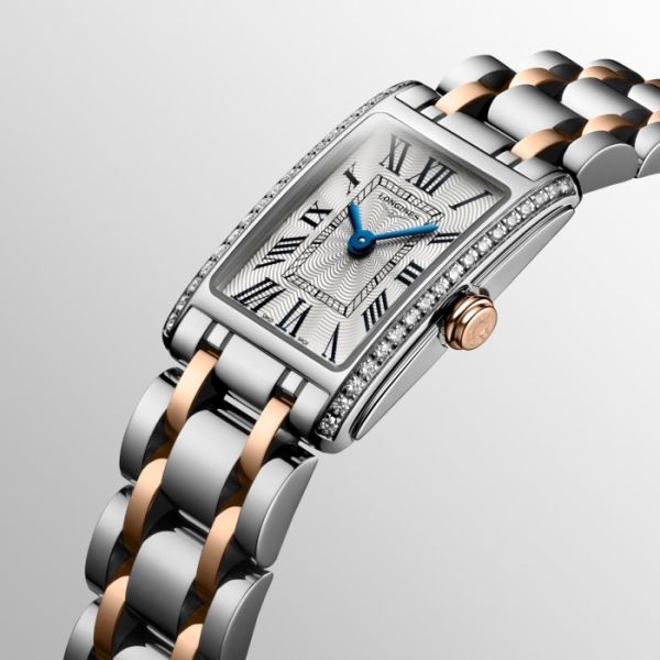 Montre Longines Dolcevita Cadran Argenté "flinqué" Bracelet acier Coiffe Or Rose
