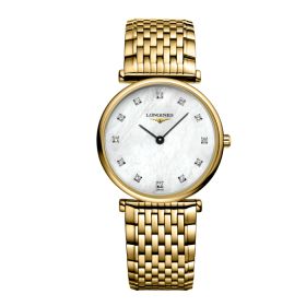 Montre La Grande Classique De Longines Cadran Nacre blanche Bracelet PVD jaune
