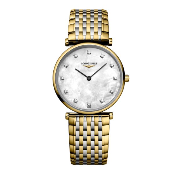 Montre La Grande Classique De Longines Cadran Nacre blanche Bracelet Acier et PVD jaune