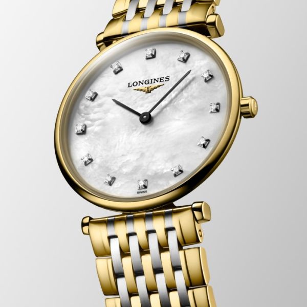Montre La Grande Classique De Longines Cadran Nacre blanche Bracelet Acier et PVD jaune