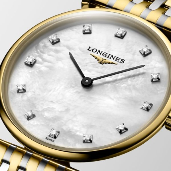 Montre La Grande Classique De Longines Cadran Nacre blanche Bracelet Acier et PVD jaune