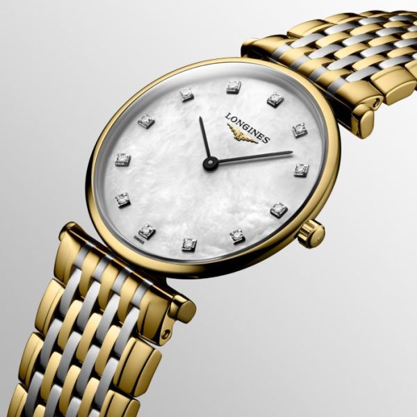 Montre La Grande Classique De Longines Cadran Nacre blanche Bracelet Acier et PVD jaune