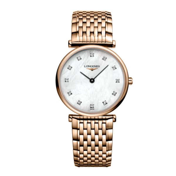 Montre La Grande Classique De Longines Cadran Nacre blanche Bracelet Revêtement PVD rouge