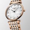 Montre La Grande Classique De Longines Cadran Nacre blanche Bracelet Acier PVD rouge