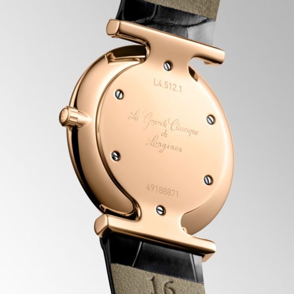 Montre La Grande Classique De Longines Cadran Noir laqué poli Bracelet Acier PVD rouge