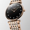 Montre La Grande Classique De Longines Cadran Noir laqué poli Bracelet Acier PVD rouge
