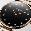 Montre La Grande Classique De Longines Cadran Noir laqué poli Bracelet Acier PVD rouge