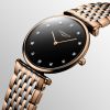 Montre La Grande Classique De Longines Cadran Noir laqué poli Bracelet Acier PVD rouge