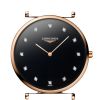 Montre La Grande Classique De Longines Cadran Noir laqué poli Bracelet Acier PVD rouge