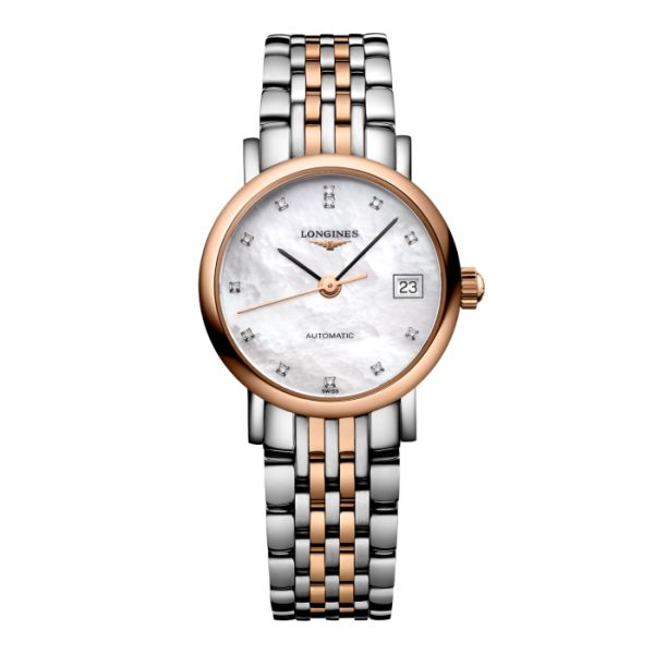 Montre Longines Elegant Collection Cadran Nacre blanche Bracelet acier Coiffe Or Rose