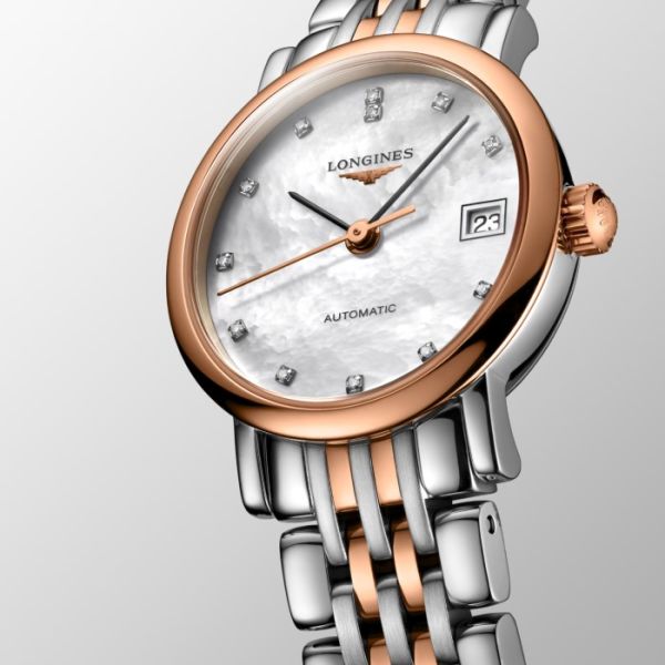 Montre Longines Elegant Collection Cadran Nacre blanche Bracelet acier Coiffe Or Rose