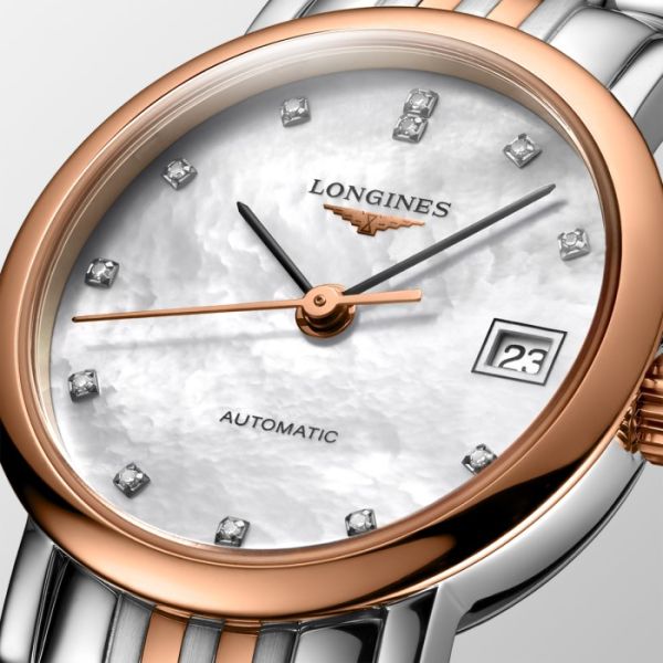 Montre Longines Elegant Collection Cadran Nacre blanche Bracelet acier Coiffe Or Rose