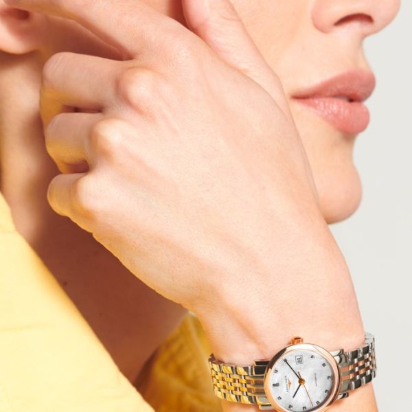 Montre Longines Elegant Collection Cadran Nacre blanche Bracelet acier Coiffe Or Rose