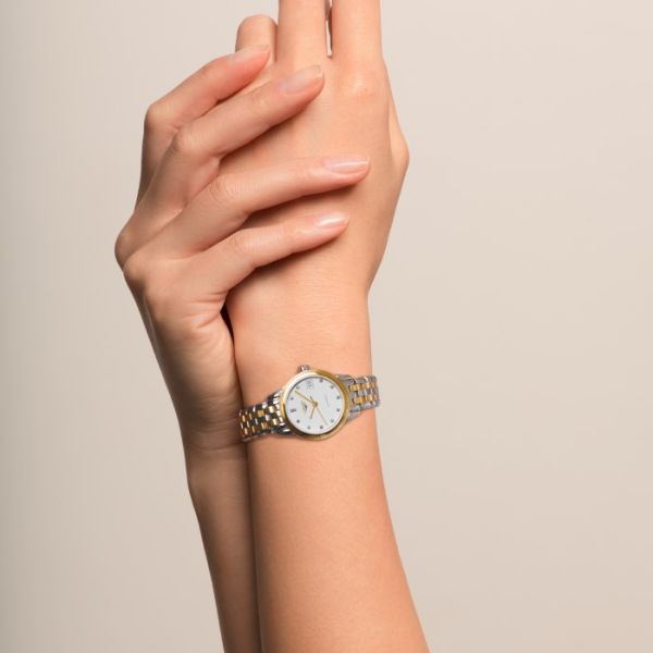 Montre Flagship Cadran Blanc mat Bracelet Acier et PVD jaune