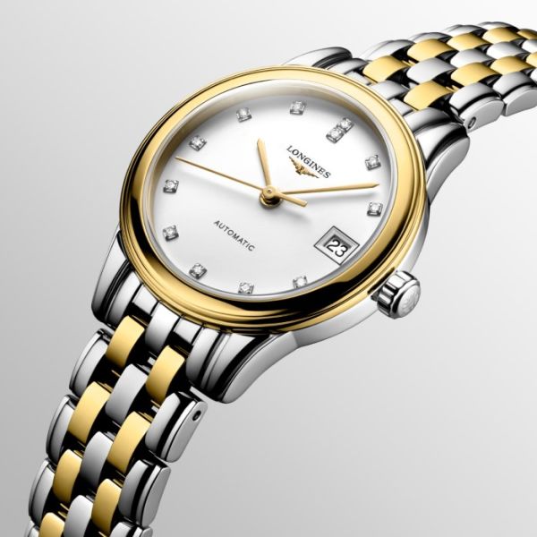 Montre Flagship Cadran Blanc mat Bracelet Acier et PVD jaune