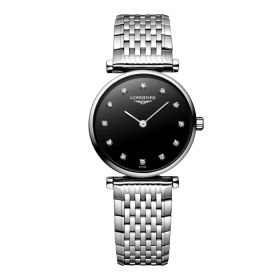 Montre La Grande Classique De Longines Cadran Noir laqué poli Bracelet Acier