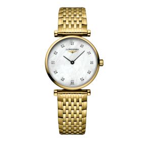 Montre La Grande Classique De Longines Cadran Nacre blanche Bracelet PVD jaune