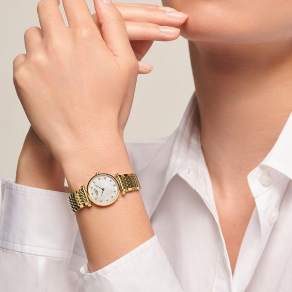 Montre La Grande Classique De Longines Cadran Nacre blanche Bracelet PVD jaune