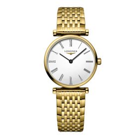 Montre La Grande Classique De Longines Cadran Blanc Bracelet PVD jaune