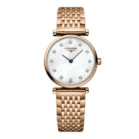 Montre La Grande Classique De Longines Cadran Nacre blanche Bracelet Revêtement PVD rouge