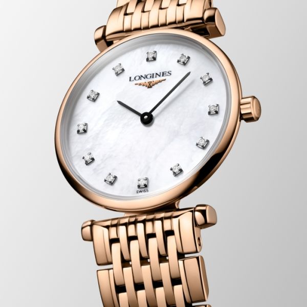 Montre La Grande Classique De Longines Cadran Nacre blanche Bracelet Revêtement PVD rouge