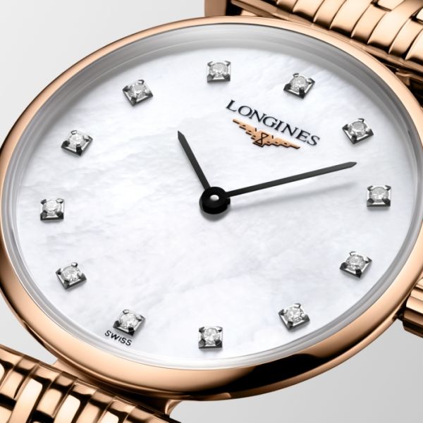 Montre La Grande Classique De Longines Cadran Nacre blanche Bracelet Revêtement PVD rouge